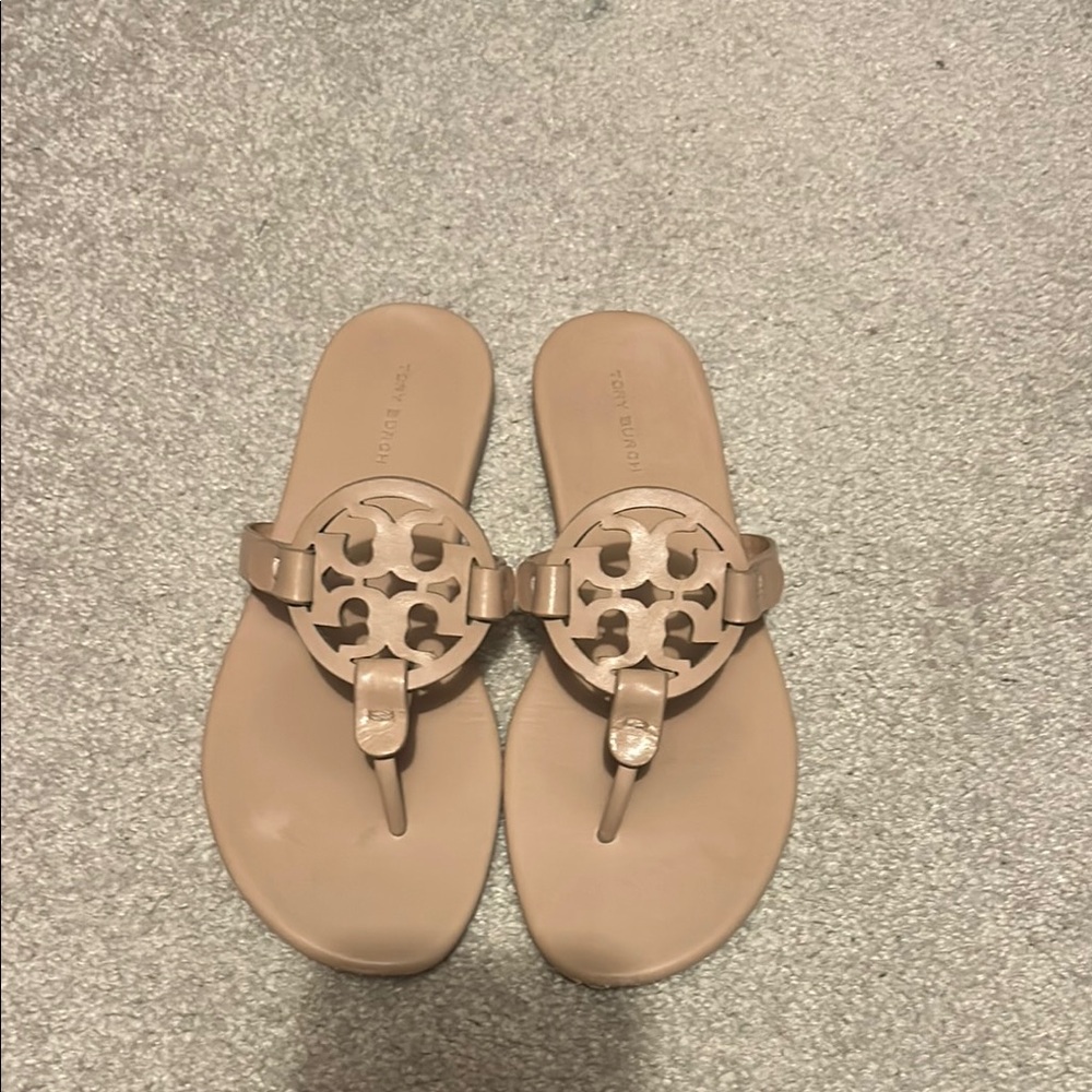 Tory Burch Tan Sandals with Signature Medallion
